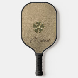 Elegant Shamrock Patrick's Day Leather Pickleball Paddle