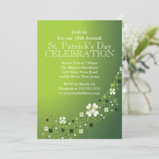 Elegant Shamrock St. Patrick's Party Invitation Kaart (Staand voorkant)
