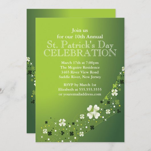 Elegant Shamrock St. Patrick's Party Invitation Kaart (Voorkant / Achterkant)