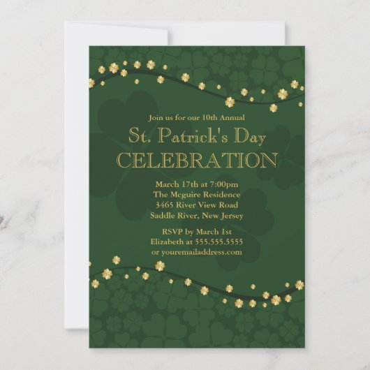 Elegant Shamrock St. Patrick's Party Invitation Kaart (Voorkant)