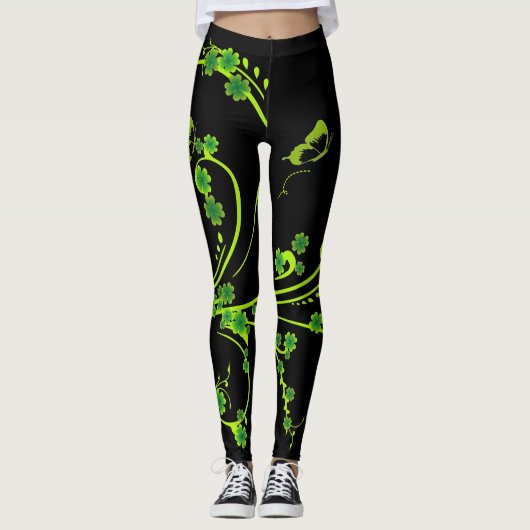 Elegant Shamrock Vines and Butterflies Leggings (Voorkant)