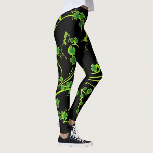 Elegant Shamrock Vines and Butterflies Leggings (Rechts)