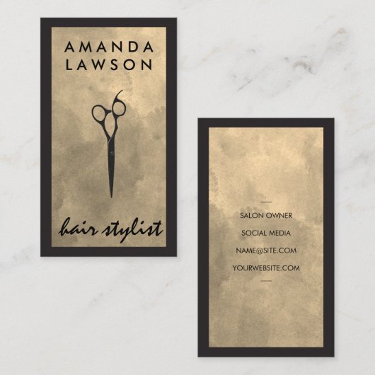 Elegant Shears Grey Waterverf | Zwarte grens Visitekaartje (Voorkant / Achterkant)