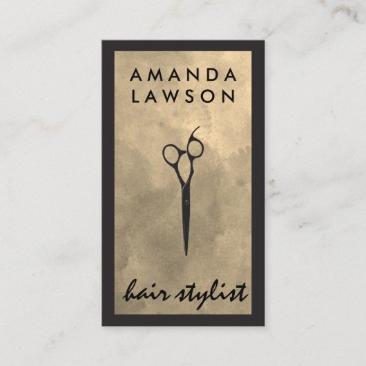 Elegant Shears Grey Waterverf | Zwarte grens Visitekaartje (Voorkant)