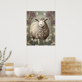 Elegant Sheep Lavender Flower Background Poster (Keuken)