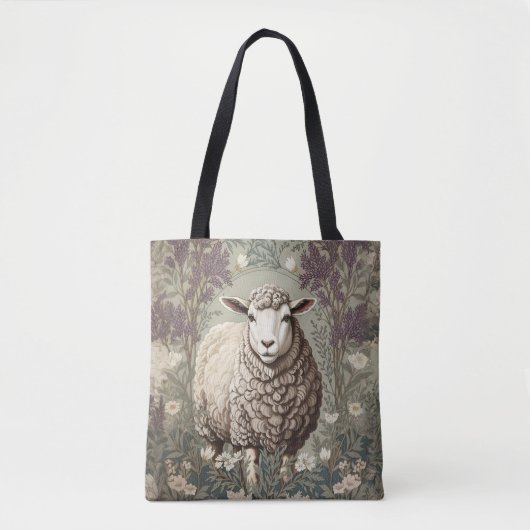 Elegant Sheep Lavender Flower Background Tote Bag (Voorkant)