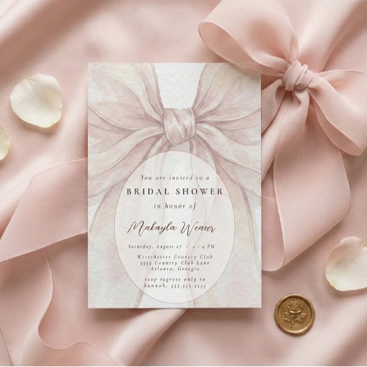 Elegant Sheer Pink Blush Bow Bridal Shower Kaart