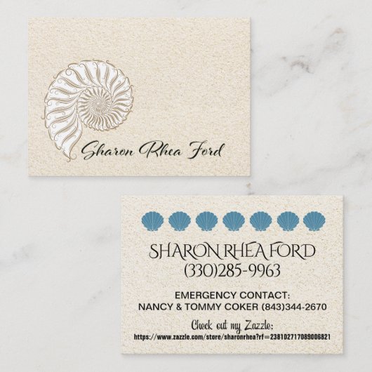 Elegant Shell Calling Card / Contacts / Business Contactkaartje (Voorkant / Achterkant)