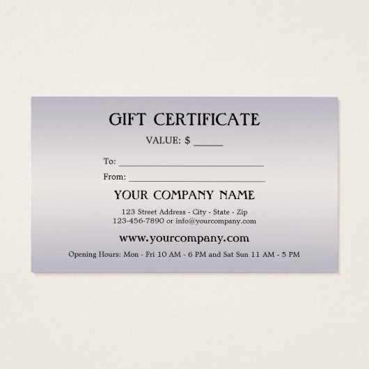 Elegant Shell Festive Cadeaubon Visitekaartje (Achterkant)