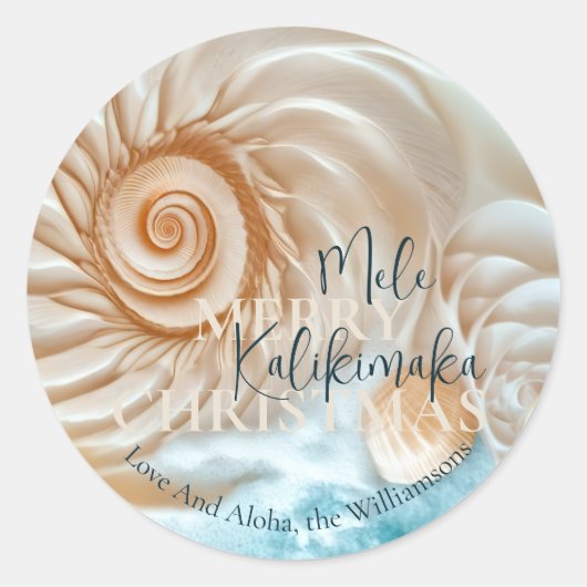 Elegant Shell Mele Kalikimaka | Greetings Ronde Sticker (Voorkant)