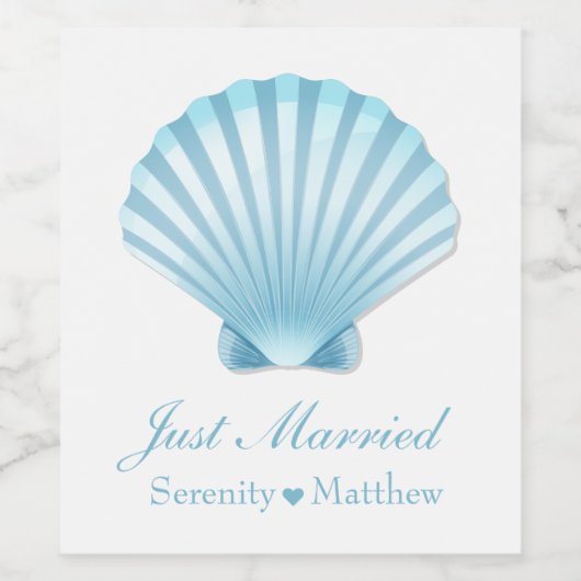 Elegant Shell Nautisch Strand Net Getrouwd Trouwen Wijn Etiket (Enkel label)