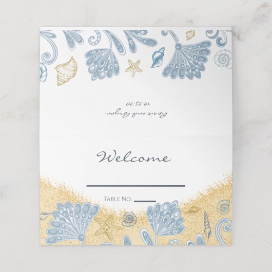 Elegant Shells, Sand & Beach Unique Wedding Plaatskaartje (Buitenkant ongevouwen)