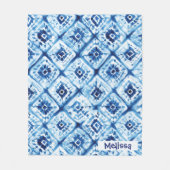 Elegant Shibori Pattern Aangepaste naam Blauw Fleece Deken (Voorkant)