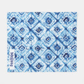 Elegant Shibori Pattern Aangepaste naam Blauw Fleece Deken (Voorkant (Horizontaal))