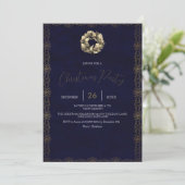 Elegant Shimmer Navy Blue, Ornaments, Snowflakes Save The Date (Staand voorkant)
