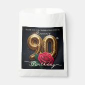 Elegant Shiny Black Gold Red Rose 90th Birthday Bedankzakje (Voorkant)