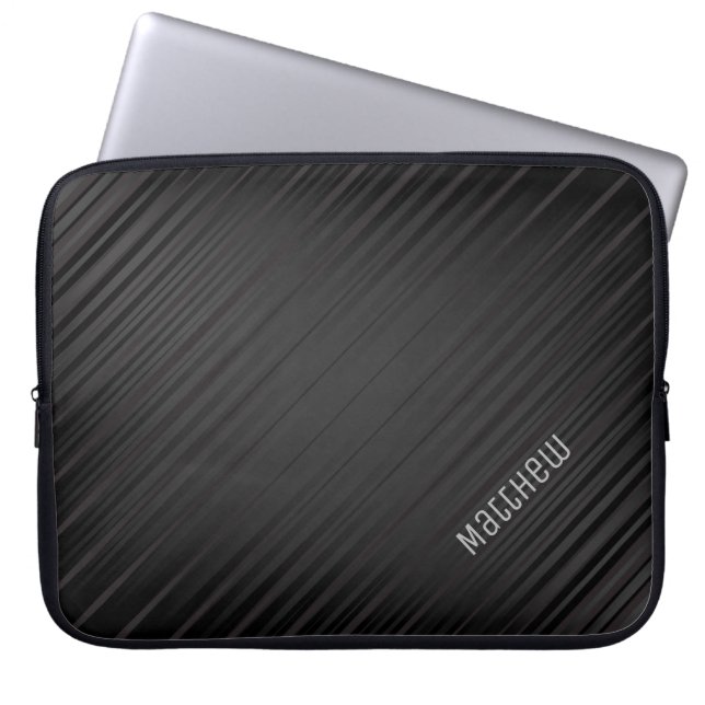 Elegant Shiny Black Lines met aangepaste naam Laptop Sleeve (Voorkant)