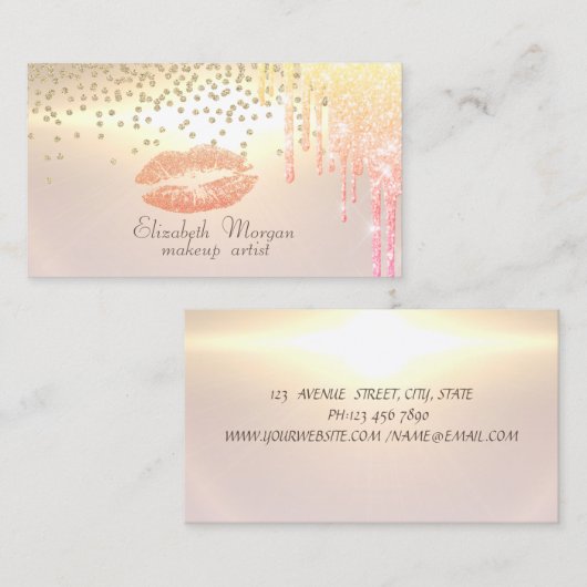 Elegant Shiny Diamonds - Glittery Lips vallen onde Visitekaartje (Voorkant / Achterkant)