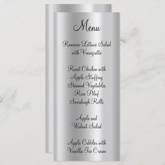 Elegant Shiny Faux Bleek Silver Foil Menu (Voorkant / Achterkant)