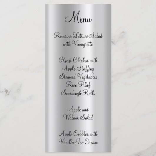 Elegant Shiny Faux Bleek Silver Foil Menu (Voorkant)