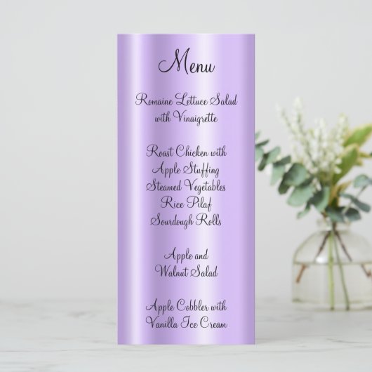Elegant Shiny Faux Bleke Paarse Folie Menu (Staand voorkant)