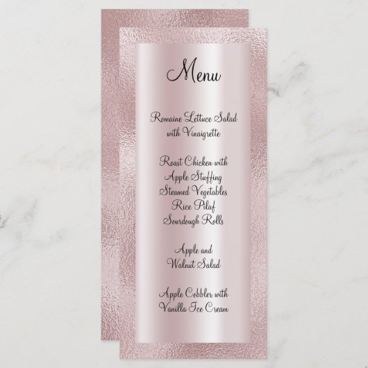 Elegant Shiny Faux Deegel Blush Pink Folie Menu (Voorkant / Achterkant)