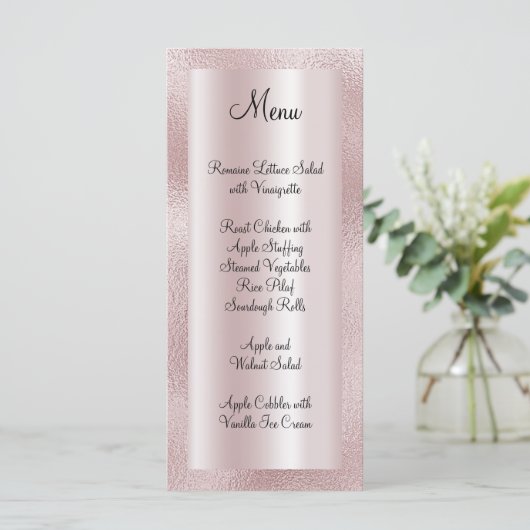 Elegant Shiny Faux Deegel Blush Pink Folie Menu (Staand voorkant)