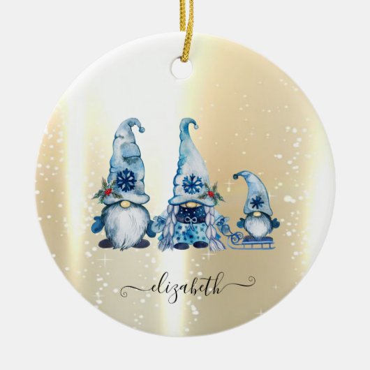 Elegant Shiny, Faux Gold, Blue Gnomen Keramisch Ornament (Voorkant)