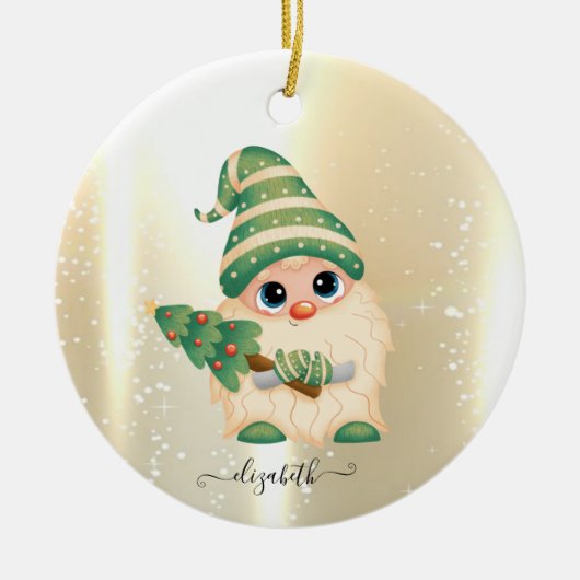 Elegant Shiny, Faux Gold, Cute Gnome Keramisch Ornament (Voorkant)