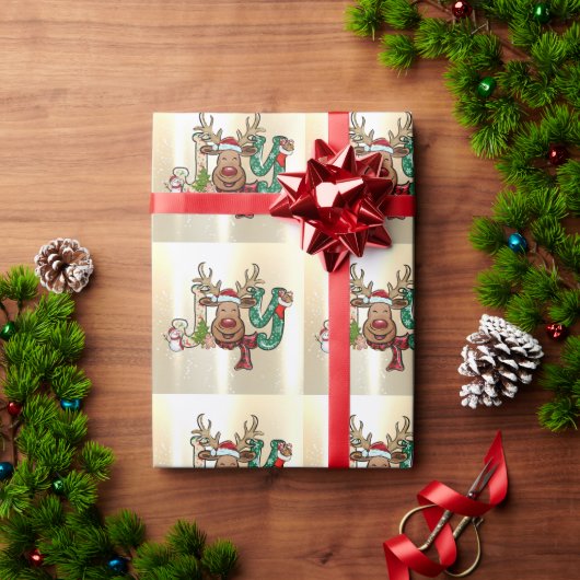 Elegant Shiny, Faux Gold, Reindeer, Snowman Cadeaupapier (Feestdagen Geschenken)