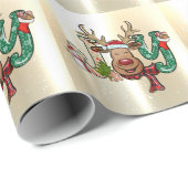 Elegant Shiny, Faux Gold, Reindeer, Snowman Cadeaupapier (Rol Hoek)