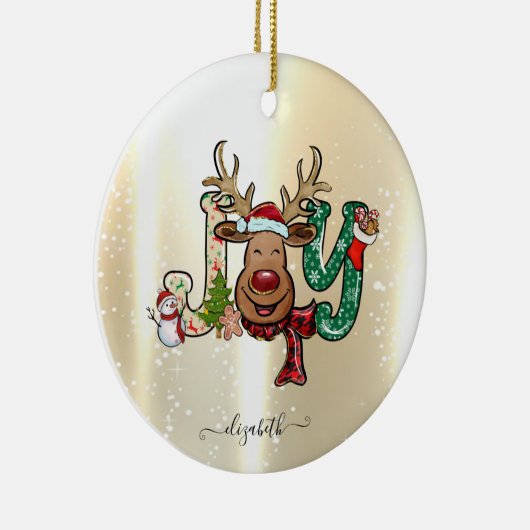 Elegant Shiny, Faux Gold, Reindeer, Snowman Keramisch Ornament (Rechts)