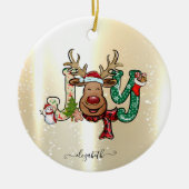 Elegant Shiny, Faux Gold, Reindeer, Snowman Keramisch Ornament (Voorkant)