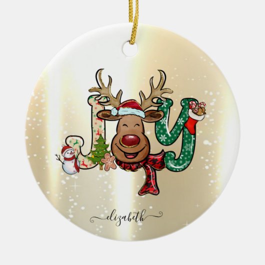 Elegant Shiny, Faux Gold, Reindeer, Snowman Keramisch Ornament (Voorkant)