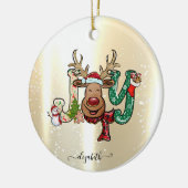 Elegant Shiny, Faux Gold, Reindeer, Snowman Keramisch Ornament (Links)