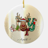 Elegant Shiny, Faux Gold, Reindeer, Snowman Keramisch Ornament (Achterkant)