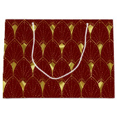 Elegant Shiny Gold Art Deco Patroon op donkerrood Groot Cadeauzakje (Voorkant)