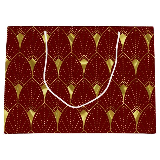 Elegant Shiny Gold Art Deco Patroon op donkerrood Groot Cadeauzakje (Voorkant)