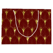 Elegant Shiny Gold Art Deco Patroon op donkerrood Groot Cadeauzakje (Achterkant)