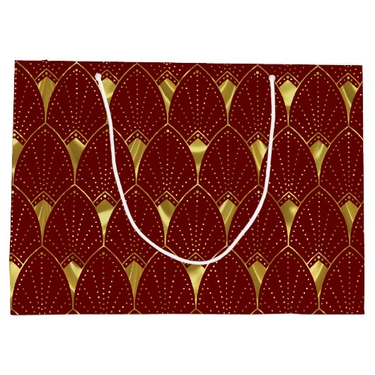 Elegant Shiny Gold Art Deco Patroon op donkerrood Groot Cadeauzakje (Achterkant)
