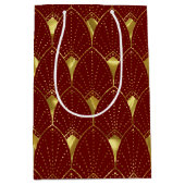 Elegant Shiny Gold Art Deco Patroon op rood Medium Cadeauzakje (Voorkant)