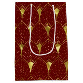 Elegant Shiny Gold Art Deco Patroon op rood Medium Cadeauzakje (Achterkant)
