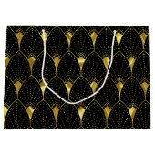 Elegant Shiny Gold Art Deco Patroon op zwart Groot Cadeauzakje (Voorkant)