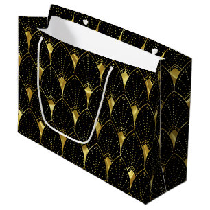 Elegant Shiny Gold Art Deco Patroon op zwart Groot Cadeauzakje