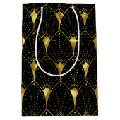 Elegant Shiny Gold Art Deco Patroon op zwart Medium Cadeauzakje (Voorkant)