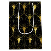 Elegant Shiny Gold Art Deco Patroon op zwart Medium Cadeauzakje (Achterkant)