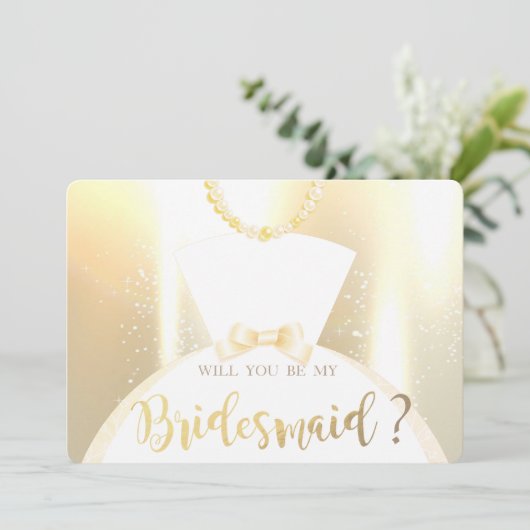 Elegant Shiny Gold Bride Dress Bridesmaid Kaart (Staand voorkant)