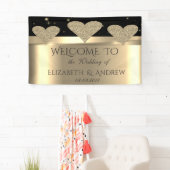 Elegant Shiny Gold Glitter Hearts Wedding Banner (Insitu)