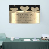 Elegant Shiny Gold Glitter Hearts Wedding Banner (Beurs)