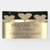 Elegant Shiny Gold Glitter Hearts Wedding Banner (Horizontaal)